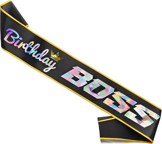 Decorit Birthday Boss Sash, Birthday King Dude Baddie Sash, Thank You Gift for Boss Male and Female, Happy Bday Party Decoration for The Men The Legend, Black