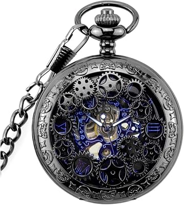 Mechanical Roman Numerals Dial Skeleton Pocket Watches with Box and Chains for Mens Women