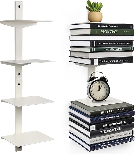 Floating Book Shelves Wall Mounted Floating Bookshelf Invisible 4 Tier Bookshelf Vertical Wall Mounted Book Tower Space Saving Metal Book Organizer