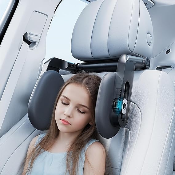 Car Headrest Pillow, 360 Adjustable Car Headrest Pillow, Road Pal Headrest Thickened Memory Foam Headrest, Adjustable Car Seat Head Neck Support for Kids and Adults,Black,Comfortable Fabric