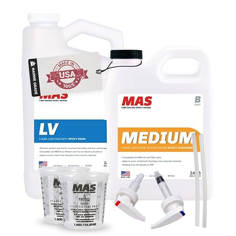 MAS Epoxies 2:1 Non-Blushing Marine Epoxy Resin Kit (0.75 Gal, Medium) | High Performance Non-Blushing Self-Leveling Hardener for Boat and Wood Repair, Fiberglass Repair Kit with Cups and Pumps