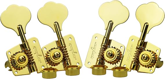 Guyker Bass Tuners (2R + 2L) - 1:20 Ratio Open Gear Tuning Key Pegs Machine Head Replacement for Electric Jazz Guitar Bass or Precision Instruments - GK530 Gold