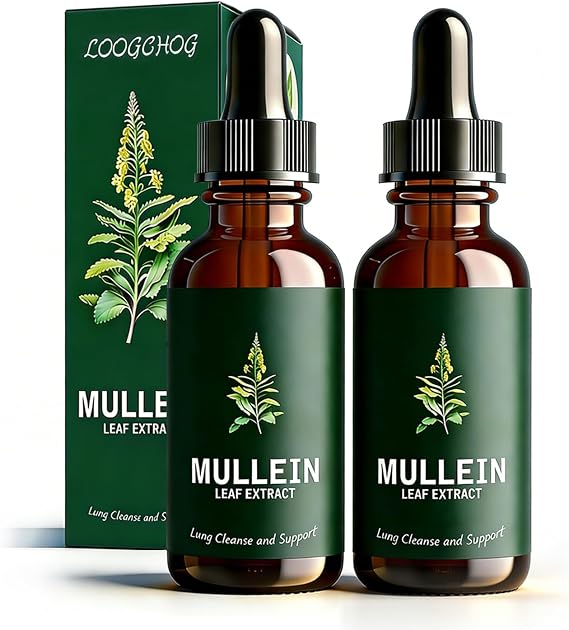 Mullein Drops for Lungs, 2 Pack Mullein Leaf Extract with Chlorophyll, for Lungs Cleanse and Healthy Breathing, 60ml/Pack, 2 Month Supply
