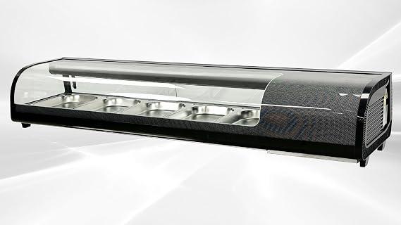 Refrigerated Sushi Display Cooler Case Countertop Black Color 5 Pan Commercial Refrigerator ; LED Lighting; 72" Wide NSF ETL -RTS-132B