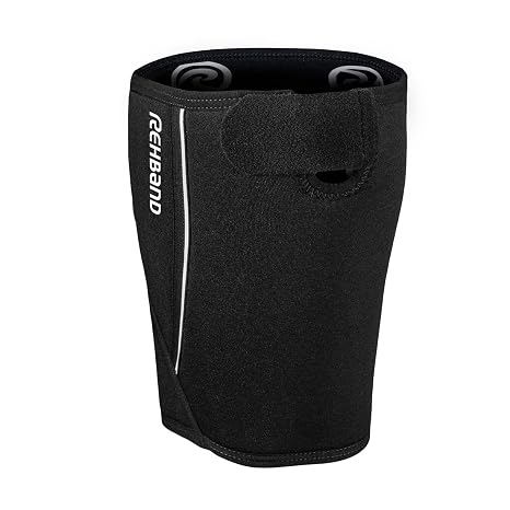 Rehband Thigh Support with Fastener XS, Thigh Compression Support 5mm Neoprene, 1x Thigh Sleeve for Assisting Muscle Tear & Strain, Quad Compression Sleeve