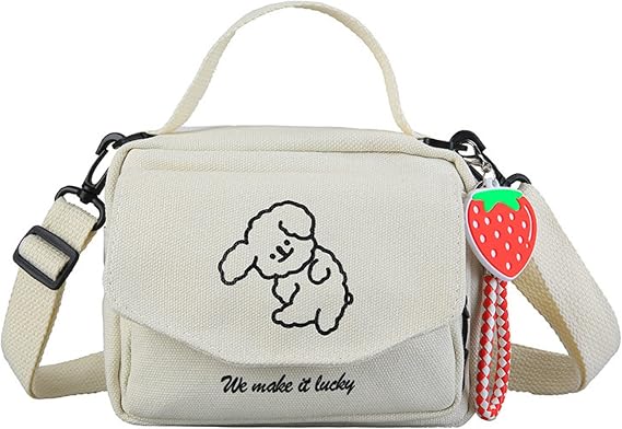 NCDUANSAN Kawaii backpack girl people Messenger bag mini small backpack cute Korean INS puppy pattern(WHITE)