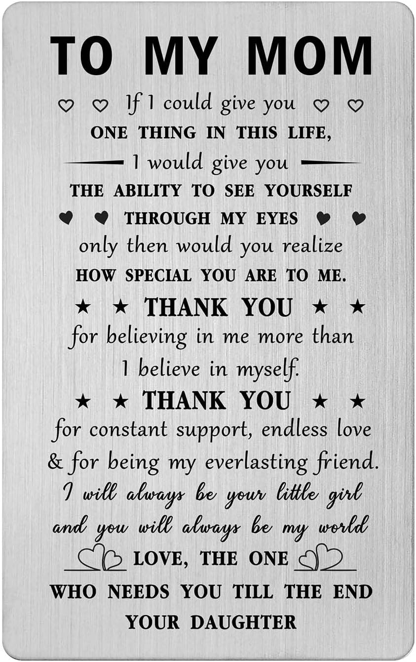 Love Mom Gifts from Daughter - Mom I Will Always Be Your Little Girl - Birthday Card for Mother, Engraved Wallet Card, Mothers Day, Christmas