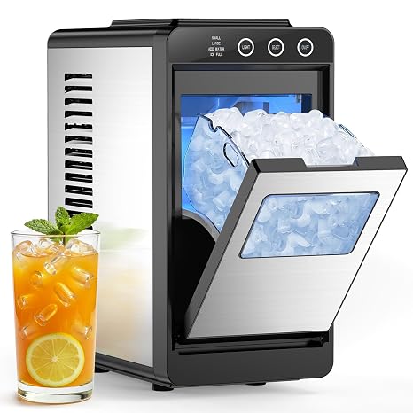 COWSAR Ice Maker Countertop, Portable Ice Machine Countertop with Self-Cleaning, 8 Cubes in 6 Mins, 26 lbs/24Hrs, Quiet Commercial Compact Ice Machine for Home, Camping, Bar, Sliver