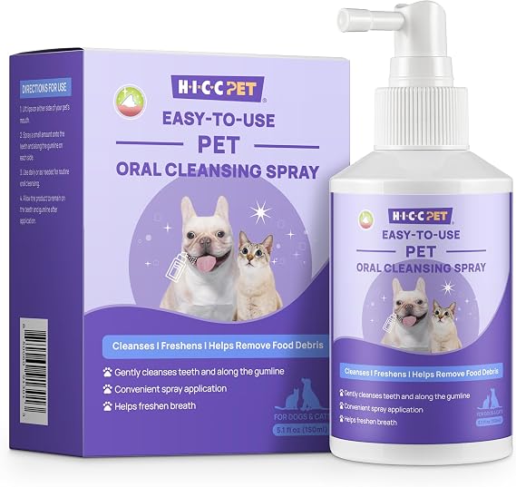 HICC PET Dog Mouth Cleaning Spray, Helps Freshen Breath, 5.1 Fl Oz | No-Brush Pet Breath Freshening Spray for Dogs & Cats, Gentle Daily Formula