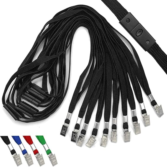 Beebel Black Lanyards 25 Pack Breakaway Lanyard Comfortable Neck Straps Premium Bulk Lanyards Badge Bulldog Clip