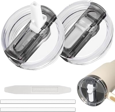 2 Pack 30 oz Tumbler Flip Straw Lid for Stanley Quencher ProTour Leak Proof Lid Replacement for Stanley H2.0 Quencher, Spill Proof Reusable Lid for Stanley Cup Accessories Light Cream2, 30 oz