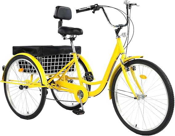 7 Speed 3 Wheel Adult Tricycle, 24 inch 3 Wheeled Bike for Seniors, Women, Men, Cruise Trike Bike with Shopping Basket and Lock, Adjustable Seat, Multiple Colors.
