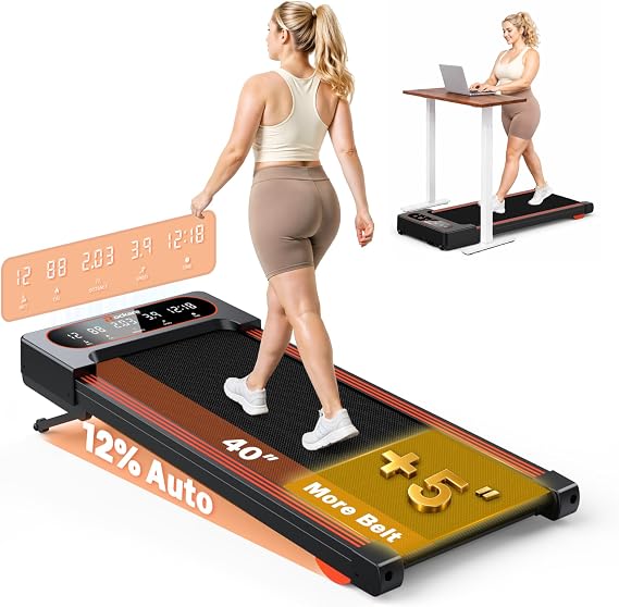 Walking Pad Treadmill with Auto Incline 12%-12Level, Quiet BLDC EvoDrive