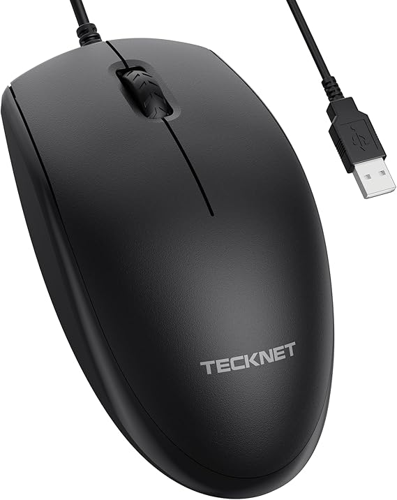 TECKNET Wired Mouse, Mice Wired Optical USB-A Computer Silent Mouse With DPI Tracking, Gaming Grade Sensor, 3 Buttons, Business Office Mouse PC/Laptop, Corded Mouse for Graphic Design (Black, Medium)