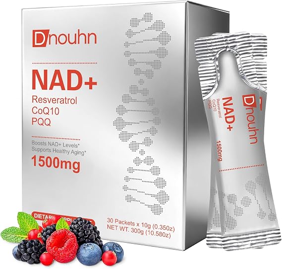 NAD Liquid Supplement 1500mg, Nicotinamide Riboside & Resveratrol with PQQ, NAD Supplement for Women & Men, Boosts Cellular Energy, Anti-Aging, Immune, Focus, 30 Packets