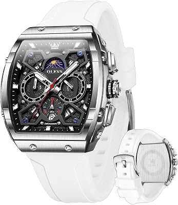 OLEVS Watch for Men Chronograph Brown Leather Gold Case Analog Quartz Fashion Business Dress Large Face Men Watch Day Date Luminous Waterproof Casual Male Wrist Watch BlackBlueWhite Dial
