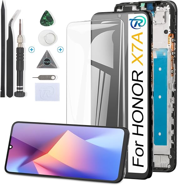 RongZy Display for HONOR X7A LCD Screen Replacement Touch Display Digitizer Assembly for HONOR X7A RKY-LX2 LX1 LX3 with Kit(Black with Frame)