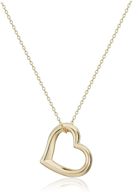 Amazon Essentials Women's Yellow 18K Gold Plated Sterling Silver Open Heart Pendant Necklace with Cable Chain, 18"
