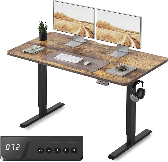 FEZIBO Electric Standing Desk, 55 24 Inches Height Adjustable, Sit and Stand Up, Home Office Computer Desk (Rustic Brown)