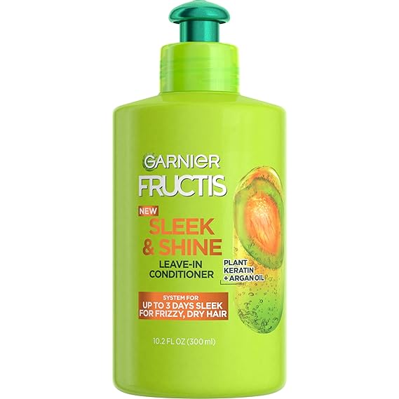 Garnier Fructis Sleek & Shine Leave-In Conditioning Cream for Frizzy, Dry Hair, Plant Keratin  Argan Oil, 10.2 Fl Oz, 1 Count Packaging May Vary