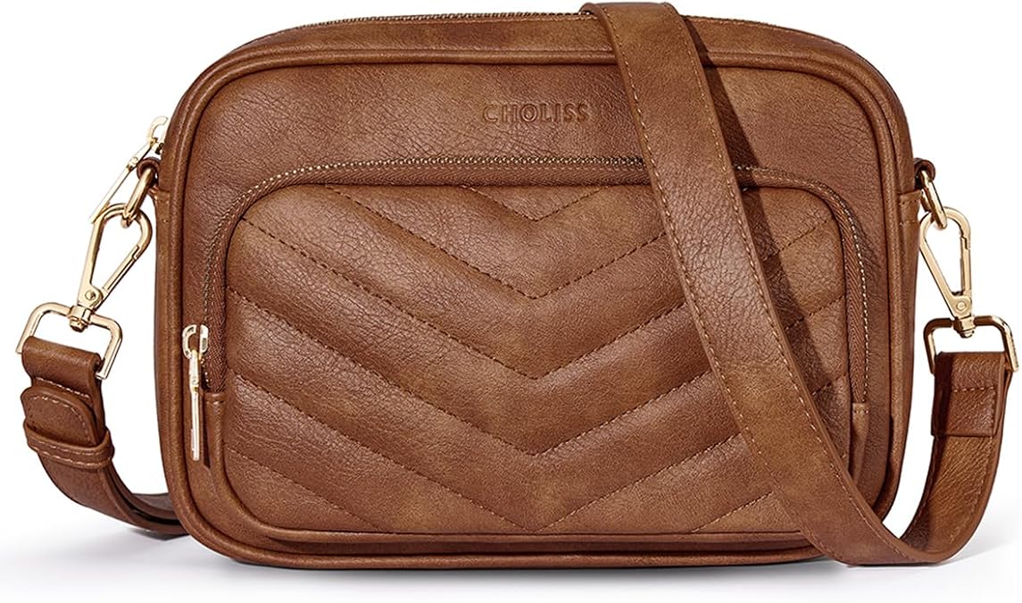 CHOLISS Quilted Crossbody Bags for Women RFID Vegan Leather Travel Purse Small Shoulder Handbags with Built in Wallet