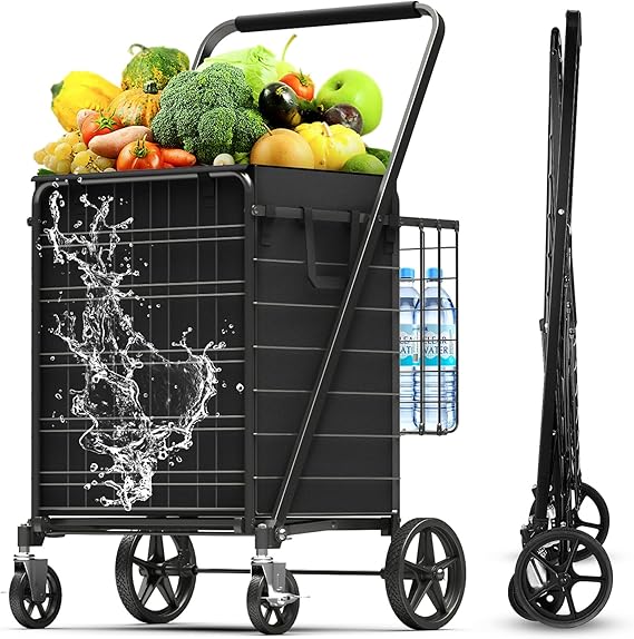 5.0 Cu Ft Folding Shopping Cart with 360 Braked Swivel Wheels