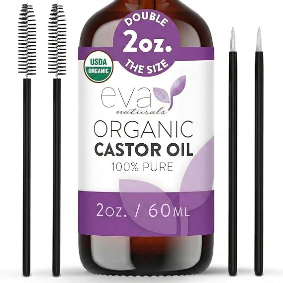 Eva Naturals 100% Pure Cold Pressed Castor Oil, Eyelash, Brow & Hair, 2 oz | Lash & brow growth, thicker, face serum drops, wrinkles, hydrating, nourishing, for skin