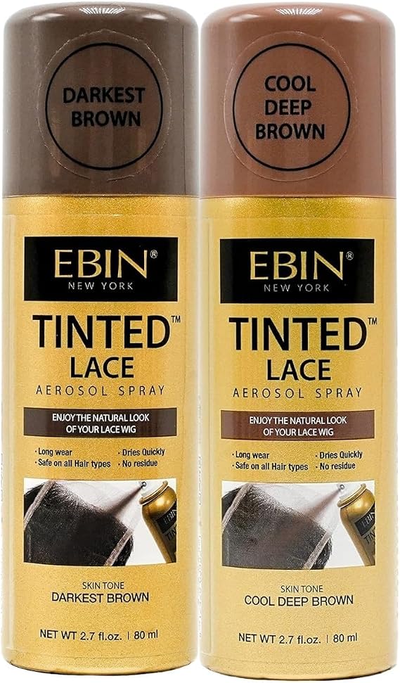 EBIN NEW YORK Ebin Lace Melting Spray Tinted Lace Aerosol 2.7oz Darkest Brown Bundle With 5.07oz Medium Brown Buildable Coverage, Quick-Dry, Waterproof Gift Set (2 Items)