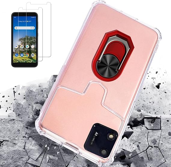 for Foxx A56 Phone Case with 2 Pack Screen Protector,360 Ring Crystal Clear Shockproof Bumper Back Cover Kickstand TPU Slim Skin Shell Hybrid for Foxxfoxxd-A56 -Red
