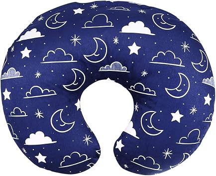IBraFashion Nursing Pillow Cover Fits for Boppy Nursing Pillow Original, Nursing Slipcovers for Breastfeeding Mom Breathable & Skin-Friendly, Navy Blue Stars and Clouds Nursing Covers