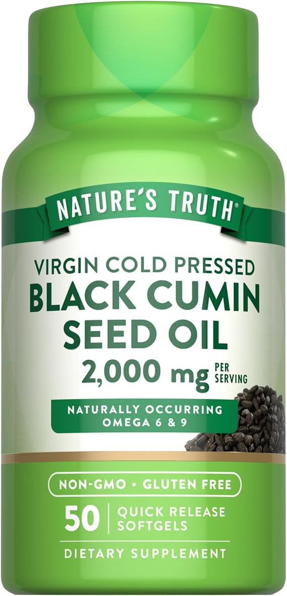 Natures Truth Black Cumin Seed Oil 2000 mg | 50 Softgels | Cold Pressed Pills | Non-GMO, Gluten Free