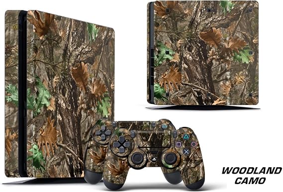 247 Skins Graphics kit Sticker Decal Compatible with PS4 PlayStation 4 SLIM and Dualshock Controllers - Woodland Camo