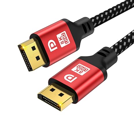 15FT DisplayPort 1.4 Cable 8K60Hz 4K144Hz, Long DP to DP 32.4Gbps HBR3 Braided Cable with Gold Plated Connectors, Red Aluminum Housing, for Workstation Setup, Home Office.