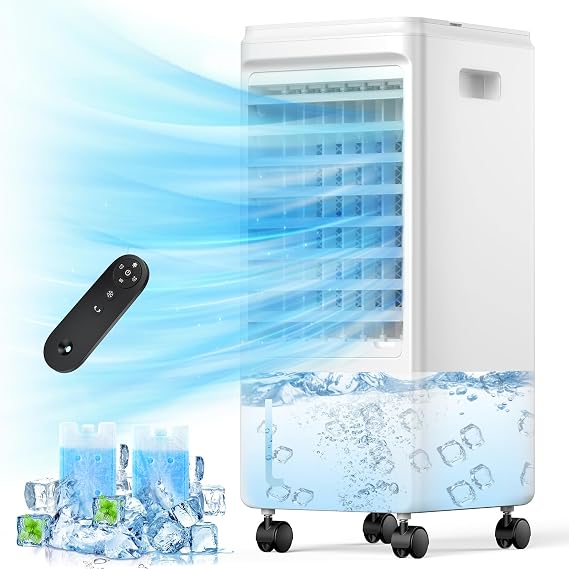 Portable Air Conditioner, Windowless Ac Fan for Room Bedroom Indoor 1.85 Gal Water Tank, 3 Speeds, 80Oscillation,, White