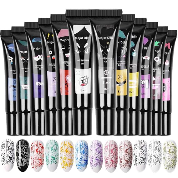 Major Dijit 12 Colors Stamping Nail Polish Gels 8ML Nail Art UV Gel Polish
