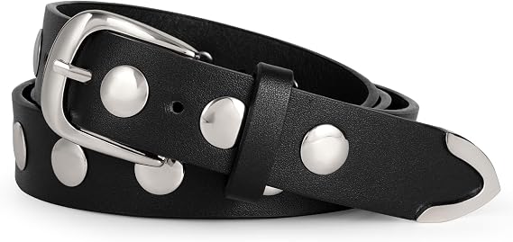 WERFORU Women Fashion Leather Belt Studded Leather Belt Ladies Belts for Jeans Dress Punk Belt