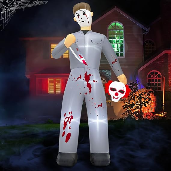 AerWo 10FT Serial Killer Giant Halloween Inflatable, Horror Movie Inflatables with Built-in Blower & LED Lights, Scary Halloween Blow Up Decorations for Yard Lawn Inflatable Outdoor Decor