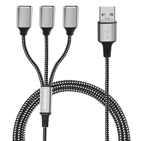 GELRHONR USB Splitter Y Cable, USB A Male to 3 Female Extension Cord Support Charging & Data Sync, for Printer/USB Keyboard/Flash Drive/Laptop/LED-1.1M/3.6Ft (1 to 3)
