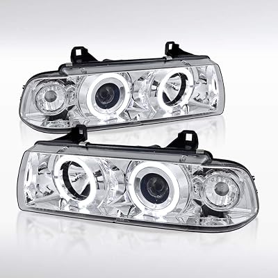 Autozensation Compatible with 1992-1998 BMW E36 3-Series 2DR Coupe4DR Sedan Headlights Chrome Clear L  R Pair Headlamp