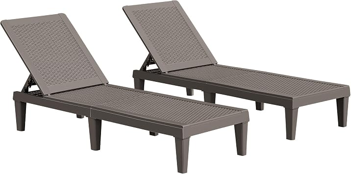 JUMMICO Patio Chaise Lounge Chair Set of 2 Outdoor PE Waterproof Adjustable Easy Assembly Lounge Chairs for Outside Pool Garden Deck Beach (Deep Brown, Set of 2)