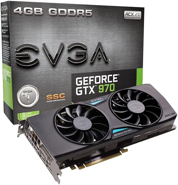 EVGA GeForce GTX 970 4GB SSC Gaming ACX 2.0+ Cooling Graphics Card (04G-P4-3975-KR)
