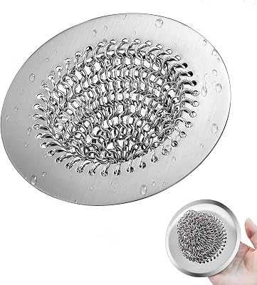 Non-Slip Flexible Chain Sink Strainer, Made of 304 Stainless Steel, Easy to Clean and Debris Collection, Large Capacity, Non-Clogging, Handmade