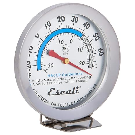 Escali AHF1 Stainless Steel Large Dial Refrigerator Freezer Thermometer for Hanging or Standing on a Fridge or Freezer HACCP Zones NSF Certified