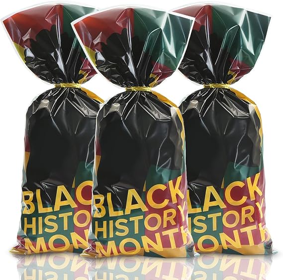Boerni Black History Month Gift Bags Cellophane Treat Bags, African-American History Month Plastic Candy Cookie Goodie Bags for BHM Independence Day Juneteenth 1865 Freedom Day Party Favor Supplies