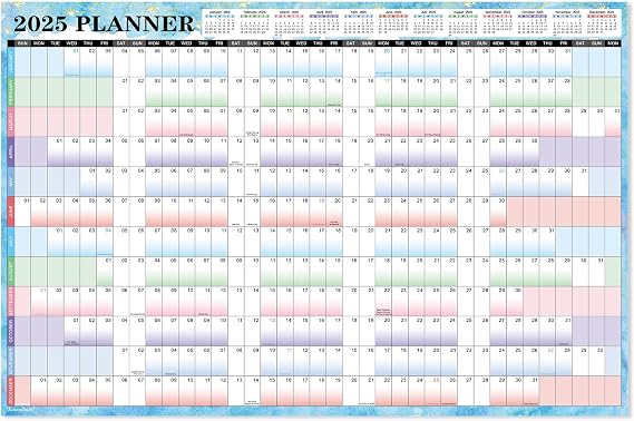 2025 Yearly Wall Calendar - 2025 Wall Calendar, Jan. 2025 - Dec. 2025, Yearly Wall Calendar 2025 with Julian Dates, Thick Paper, Round Sticks, Large Wall Calendar, 34.8" x 23.1"(Open) - Blue