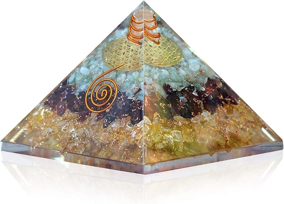 Orgonite Crystal Triple Money Pyramid Energy Generator Promotes Wealth and Prosperity with Green Aventurine, Red Garnet and Citrine Attract Money and Success with Lucky Orgone Crystals