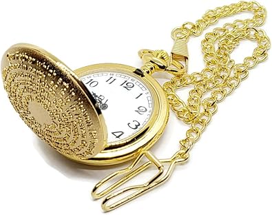 Our Father Prayer Pocket Watch Lords Prayer & 72 Names of God Engraved Gold Tone Quartz Watch with Chain Christian Gift for Men and Women