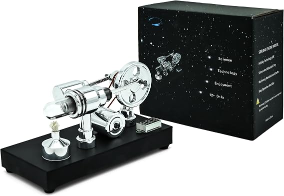 NIKOLATOY Mirror-Polished Stirling Engine with Voltmeter & USB Plug Desktop Mechanical Demonstration Model for Adult Engineering Enthusiasts (Mirror Polished)