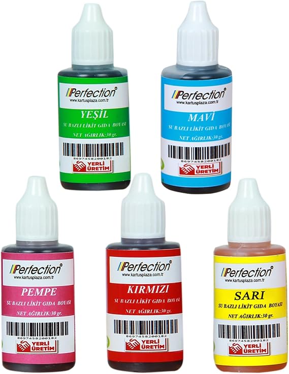 Perfection CHEF 5'li Sıvı Su Bazlı Likit Gıda Boyası Pembe Sarı Kırmızı Mavi Yeşil 5 X 30 gr