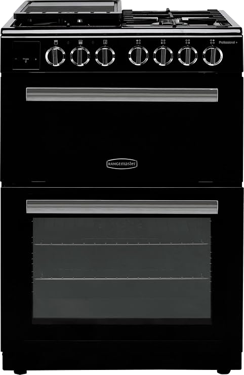 Rangemaster Professional Plus 60 PROPL60DFFBL/C 60cm Wide Double Oven Dual Fuel Cooker - Black/Chrome - A/A Rated [Energy Class A]
